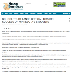 An article from the Mesabi Daily News covering School Trust Lands in Minnesota